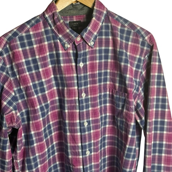 J Crew Shirt Mens L Tall Blue Pink Tartan Plaid Long Sleeve Button Down Casual - Picture 4 of 10